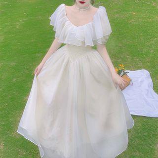Short-sleeve Mesh Midi Corset Dress