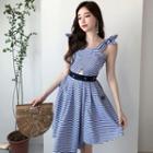 Striped Bow Strap A-line Sundress Dress - One Size