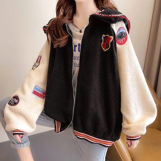 Two-tone Collared Fleece Zip-up Jacket