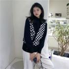 Mock Two-piece Checkerboard Knit Top Checkerboard - Black & White - One Size