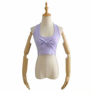 Halter Neck Ribbon Crop Tank Top