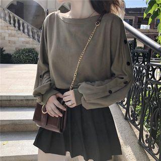 Buttoned Puff Sleeve Cropped Top