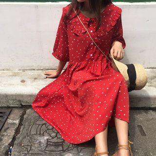 Heart Print 3/4-sleeve Midi Dress