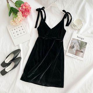 Spaghetti Strap Mini A-line Velvet Dress