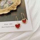 Alloy Heart Dangle Earring Red Love Heart Transparent Drop Earring - One Size