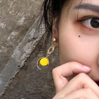 Wooden Disc Alloy Dangle Earring