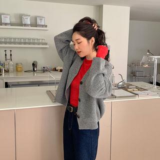 V-neck Woolen Knit Cardigan