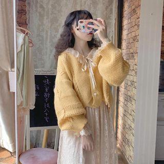 Plain Cardigan / Lace Midi Dress / Set