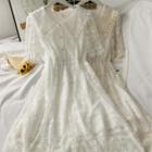 Lace-trim Embroidered Mesh Midi Dress