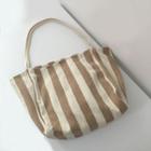 Striped Canvas Tote Bag Light Brown - One Size