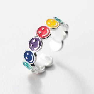 Smiley Sterling Silver Open Ring S925 Silver Ring - One Size