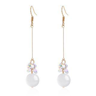 Faux Cat Eye Stone Faux Crystal Alloy Dangle Earring 1 Pair - Gold & White - One Size