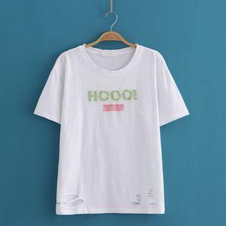 Lettering Embroidered Oversized Short Sleeve T-shirt