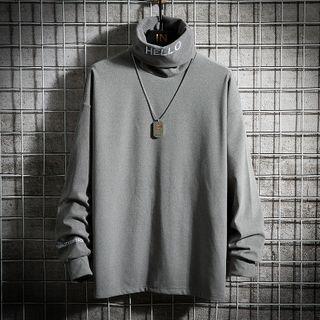 Turtle Neck Letter Embroidered Long-sleeve Top