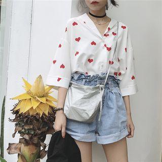 3/4-sleeve Sweetheart Patterned Blouse