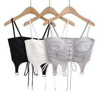 Lace-up Shirred Crop Camisole Top