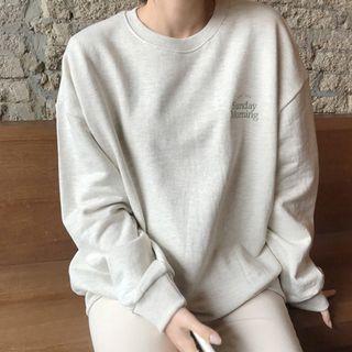 Letter-embroidered Loose-fit Sweatshirt Oatmeal - One Size