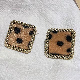 Square Stud Earring 1 Pair - 925 Silver Stud - Khaki - One Size