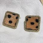 Square Stud Earring 1 Pair - 925 Silver Stud - Khaki - One Size