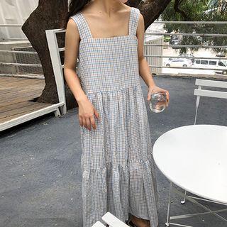 Plaid Wide-strap Maxi Sundress