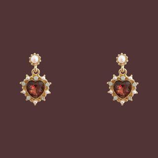 Heart Faux Crystal Faux Pearl Alloy Dangle Earring 1 Pair - Gold - One Size