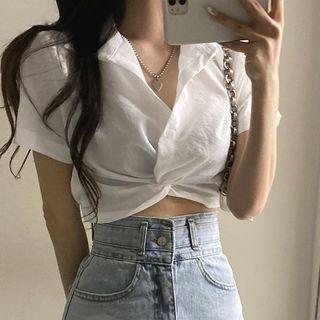 Short Sleeve Knotted Crop Shirt