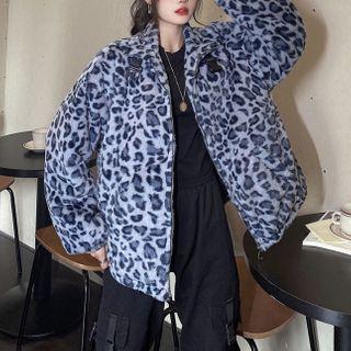 Leopard Print Fluffy Zip-up Jacket