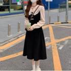 Mock Two-piece Long-sleeve Doll Collar Midi A-line Dress