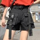High-waist Snap-buckle Cargo Shorts