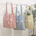 Butterfly Embroidered Plaid Tote Bag