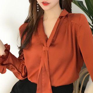 Plain Neck Tie Blouse