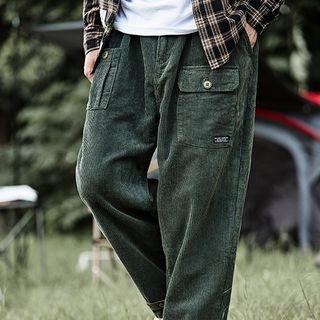 Pocket Detail Corduroy Cropped Straight-fit Pants