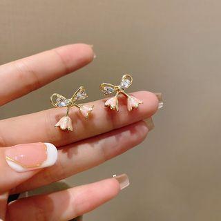 Rhinestone Flower Bow Stud Earring 1 Pair - Gold - One Size
