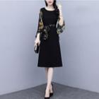 Flared-sleeve Flower Print A-line Dress