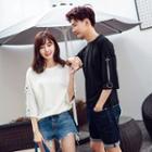 Couple Matching Ring Detail Elbow-sleeve T-shirt