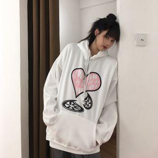Fleece-lined Heart Print Hoodie