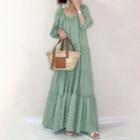 Puff-sleeve Maxi Shift Dress Light Green - One Size