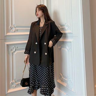 Set: Double-breasted Blazer + Dotted Spaghetti Strap Dress