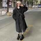 Double-breasted Corduroy Long Coat Black - One Size