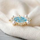Faux Pearl Rhinestone Alloy Brooch 1pc - Blue & Gold - One Size