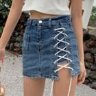 Lace-up Mini Denim Skorts