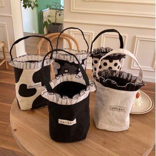 Mesh Trim Canvas Bucket Bag