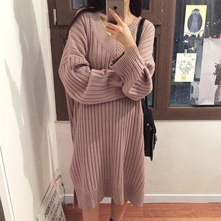 Plain Midi Long Sleeve Chunky Knit Sweater