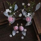 Wedding Set: Rose Hair Clip + Dangle Earring Set Of 1 - Hair Clip & - 1 Pair - Clip On Earring - As Shown In Figure - One Size