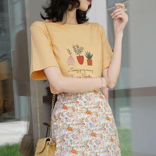 Plant Printed Short-sleeve Tee Orange - One Size