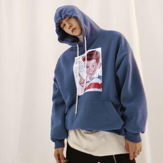 Cartoon Printed Fleece-lined Hoodie