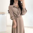 Long-sleeve One Buttoned Plain Dress