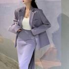 Long-sleeve Pocket-detail Blazer / High-waist Side-slit Maxi Skirt