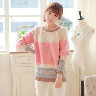 Color-block Sweater Pink - One Size