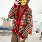 Plaid Knit Buttoned Cardigan